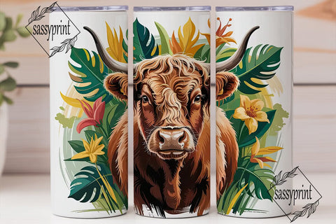Highland Cow Floral Tumbler Wrap Sublimation sassyprint 