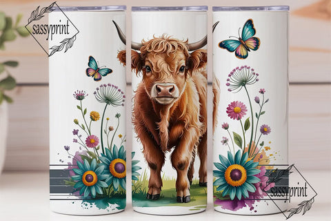 Highland Cow Floral Tumbler Wrap Sublimation sassyprint 