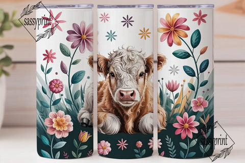 Highland Cow Floral Tumbler Wrap Sublimation sassyprint 