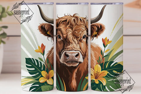 Highland Cow Floral Tumbler Wrap Sublimation sassyprint 