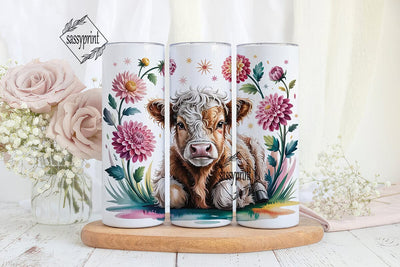 Highland Cow Floral Tumbler Wrap Sublimation sassyprint 