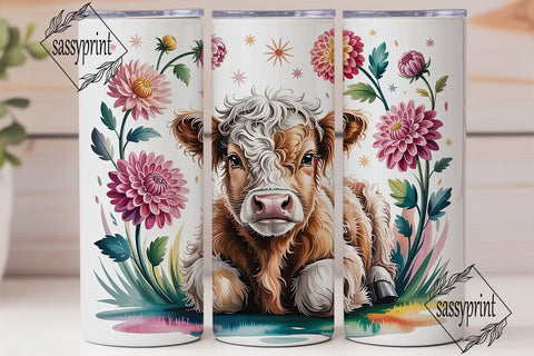 Highland Cow Floral Tumbler Wrap Sublimation sassyprint 