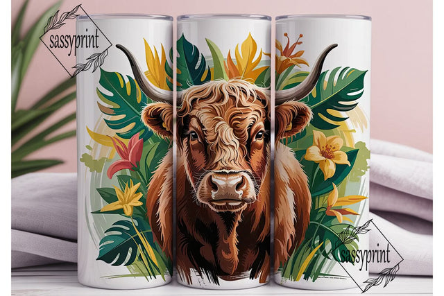 Highland Cow Floral Tumbler Wrap Sublimation sassyprint 