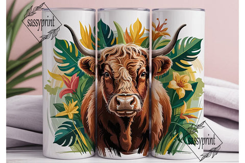 Highland Cow Floral Tumbler Wrap Sublimation sassyprint 