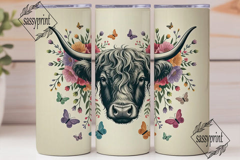 Highland Cow Floral Tumbler Wrap Sublimation sassyprint 
