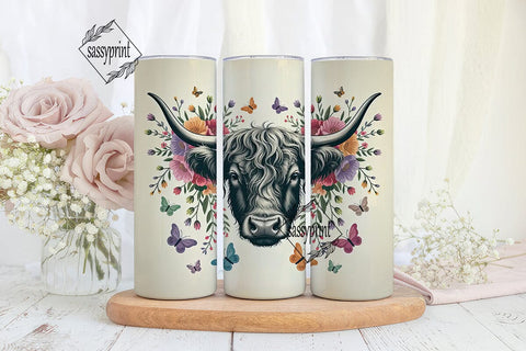 Highland Cow Floral Tumbler Wrap Sublimation sassyprint 