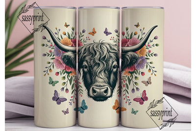 Highland Cow Floral Tumbler Wrap Sublimation sassyprint 