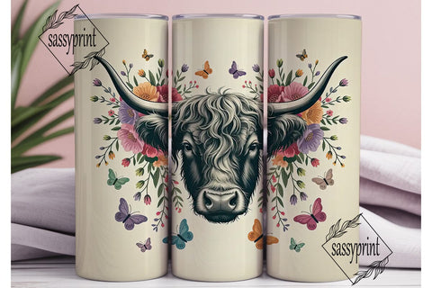 Highland Cow Floral Tumbler Wrap Sublimation sassyprint 