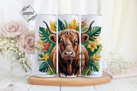 Highland Cow Floral Tumbler Wrap Sublimation sassyprint 