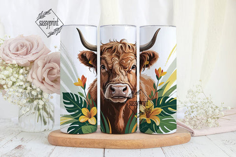 Highland Cow Floral Tumbler Wrap Sublimation sassyprint 