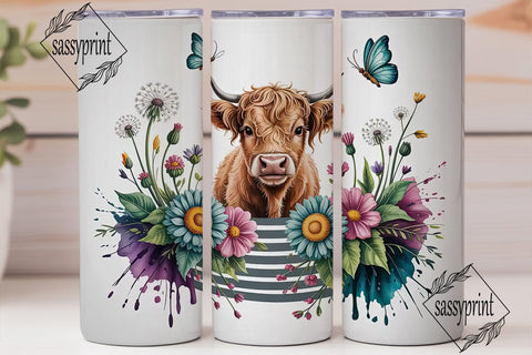 Highland Cow Floral Tumbler Wrap Sublimation sassyprint 