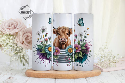 Highland Cow Floral Tumbler Wrap Sublimation sassyprint 