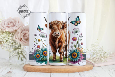 Highland Cow Floral Tumbler Wrap Sublimation sassyprint 
