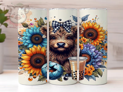 Highland Cow Flower 20oz Tumbler Png, Straight & Tapered Tumbler Png, Highland Cow Tumbler Png, Digital Download PNG Sublimation Lara' s Designs 