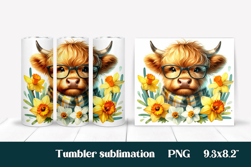 Highland cow flower spring tumbler sublimation Sublimation Svetana Studio 