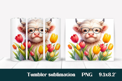Highland cow flower tulip tumbler | Cow tumbler wrap Sublimation Svetana Studio 