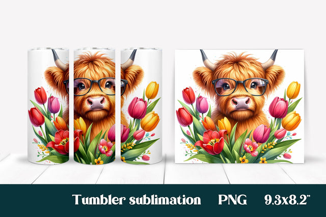 Highland cow flower tumbler | Cow tumbler Sublimation Svetana Studio 