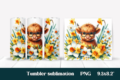 Highland cow flower tumbler sublimation Sublimation Svetana Studio 