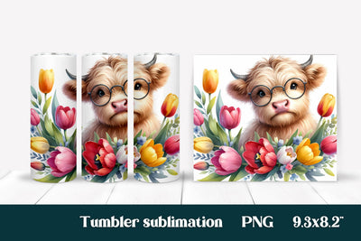 Highland cow flower tumbler sublimation Sublimation Svetana Studio 