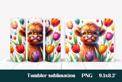 Highland cow flower tumbler sublimation Sublimation Svetana Studio 