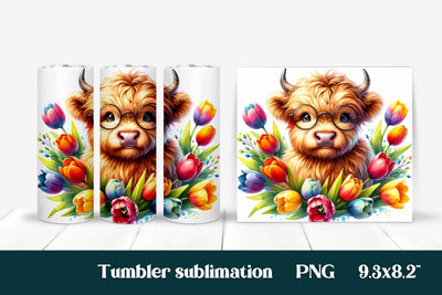 Highland cow flower tumbler sublimation wrap Sublimation Svetana Studio 