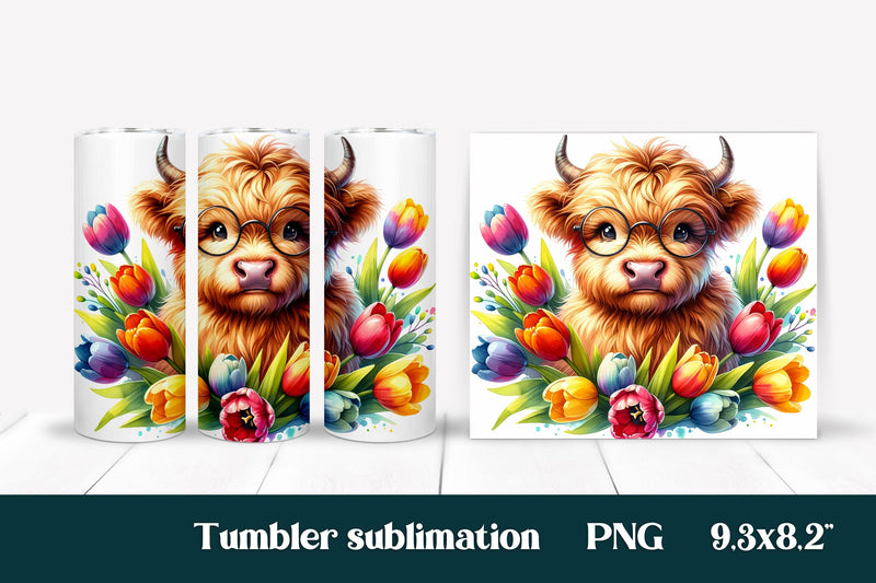 Highland cow flower tumbler sublimation wrap Sublimation Svetana Studio 