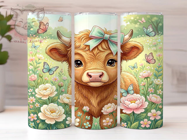 Highland Cow Fluffy Calf 20oz Tumbler, Fluffy Calf, Caramel Brown Fur, Cute Cow, Farm Animal, Skinny Tumbler, Sublimation PNG Sublimation Lara' s Designs 