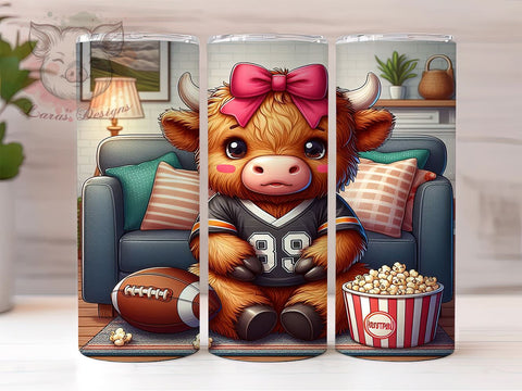 Highland Cow Football 20 oz Skinny Tumbler Sublimation Design, Straight & Tapered Tumbler Png, Football Lover Tumbler Png, Digital Download PNG Sublimation Lara' s Designs 