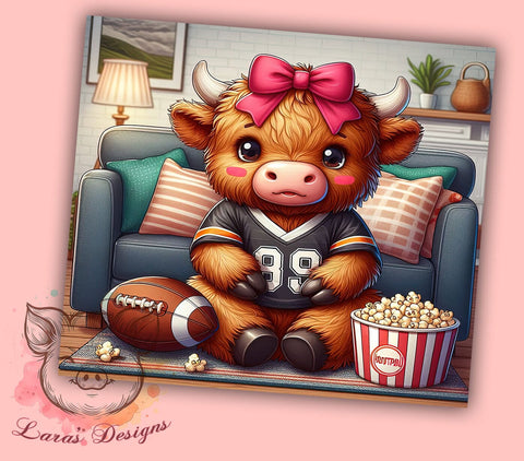 Highland Cow Football 20 oz Skinny Tumbler Sublimation Design, Straight & Tapered Tumbler Png, Football Lover Tumbler Png, Digital Download PNG Sublimation Lara' s Designs 