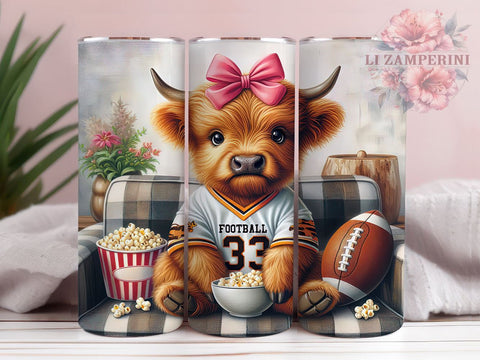 Highland Cow Football 20 oz Skinny Tumbler Sublimation Design, Straight & Tapered Tumbler Png, Football Lover Tumbler Png, Digital Download PNG Sublimation Li Zamperini 