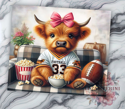 Highland Cow Football 20 oz Skinny Tumbler Sublimation Design, Straight & Tapered Tumbler Png, Football Lover Tumbler Png, Digital Download PNG Sublimation Li Zamperini 