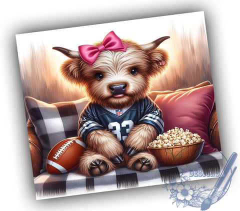 Highland Cow Football 20oz Skinny Tumbler PNG, Football Lover Tumbler Sublimation Wrap, Straight & Tapered Tumbler Wrap, Instant Digital Download Sublimation ToriDesigns 