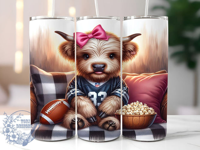 Highland Cow Football 20oz Skinny Tumbler PNG, Football Lover Tumbler Sublimation Wrap, Straight & Tapered Tumbler Wrap, Instant Digital Download Sublimation ToriDesigns 