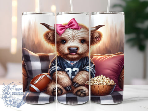 Highland Cow Football 20oz Skinny Tumbler PNG, Football Lover Tumbler Sublimation Wrap, Straight & Tapered Tumbler Wrap, Instant Digital Download Sublimation ToriDesigns 