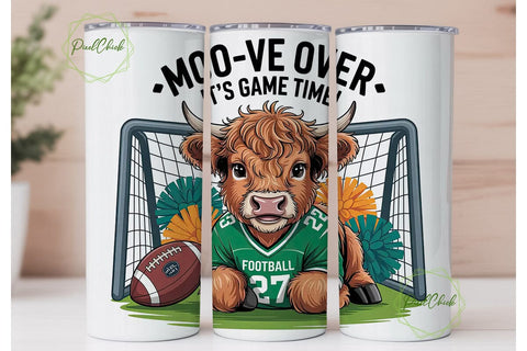 Highland Cow Football 20oz Tumbler Wrap Sublimation PixelChick 