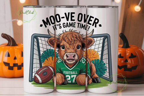 Highland Cow Football 20oz Tumbler Wrap Sublimation PixelChick 