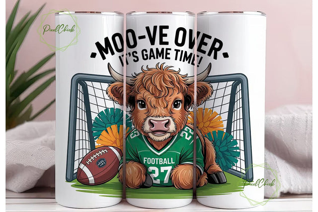 Highland Cow Football 20oz Tumbler Wrap Sublimation PixelChick 