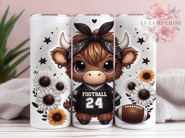 Highland Cow Football Game Day 20Oz Skinny Tumbler Wrap, Football Cow Cup, Sports Farm Sublimation Design, Funny Cow Football Drinkware, Game Day Gift Idea, Digital Highland Cow Art Sublimation Li Zamperini 