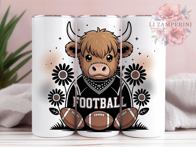 Highland Cow Football Game Day 20Oz Skinny Tumbler Wrap, Football Cow Cup, Sports Farm Sublimation Design, Funny Cow Football Drinkware, Game Day Gift Idea, Digital Highland Cow Art Sublimation Li Zamperini 