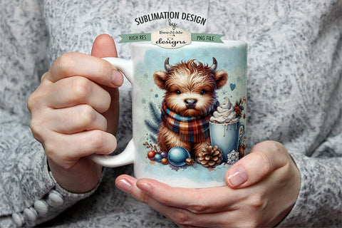Highland Cow Full Of Holiday Spirit 11 & 15 oz Mug Sublimation Design Sublimation Ewe-N-Me Designs 