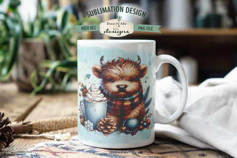 Highland Cow Full Of Holiday Spirit 11 & 15 oz Mug Sublimation Design Sublimation Ewe-N-Me Designs 