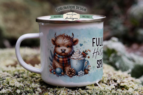 Highland Cow Full Of Holiday Spirit 11 & 15 oz Mug Sublimation Design Sublimation Ewe-N-Me Designs 