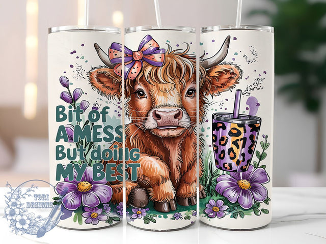Highland Cow Funny Tumbler Wrap, Funny Cow Tumbler Design, Messy Cow Wrap PNG, 20oz Sublimation Wrap, Doing My Best Tumbler, Highland Cow Quote Wrap, Cow Lover Tumbler Sublimation ToriDesigns 