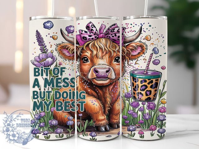 Highland Cow Funny Tumbler Wrap, Funny Cow Tumbler Design, Messy Cow Wrap PNG, 20oz Sublimation Wrap, Doing My Best Tumbler, Highland Cow Quote Wrap, Cow Lover Tumbler Sublimation ToriDesigns 