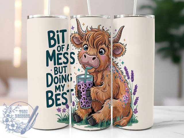 Highland Cow Funny Tumbler Wrap, Funny Cow Tumbler Design, Messy Cow Wrap PNG, 20oz Sublimation Wrap, Doing My Best Tumbler, Highland Cow Quote Wrap, Cow Lover Tumbler Sublimation ToriDesigns 