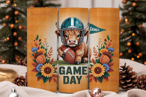 Highland Cow Game Day 20oz Tumbler Wrap Sublimation DesignSVG 