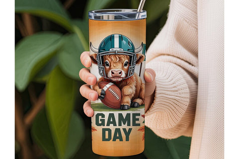 Highland Cow Game Day 20oz Tumbler Wrap Sublimation DesignSVG 