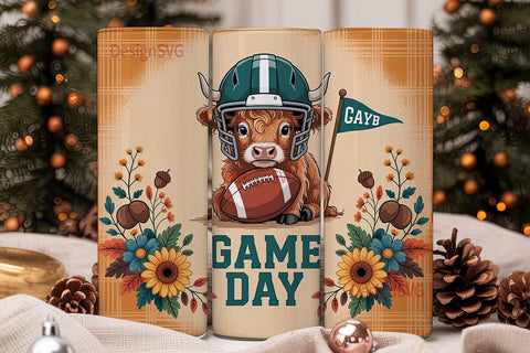 Highland Cow Game Day 20oz Tumbler Wrap Sublimation DesignSVG 