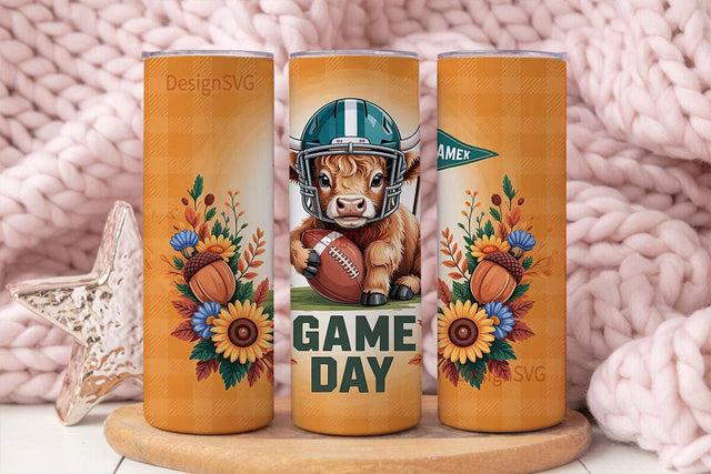 Highland Cow Game Day 20oz Tumbler Wrap Sublimation DesignSVG 