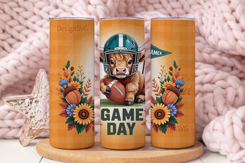 Highland Cow Game Day 20oz Tumbler Wrap Sublimation DesignSVG 